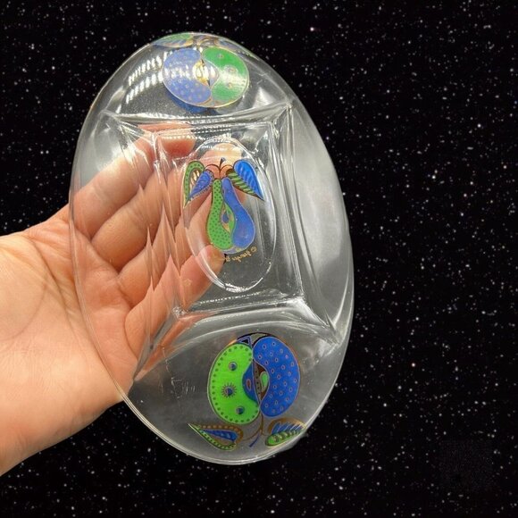 George Briard Forbidden Fruit Oval Glass Tray Gold Flake Vintage 50s Art Glass - Picture 8 of 12
